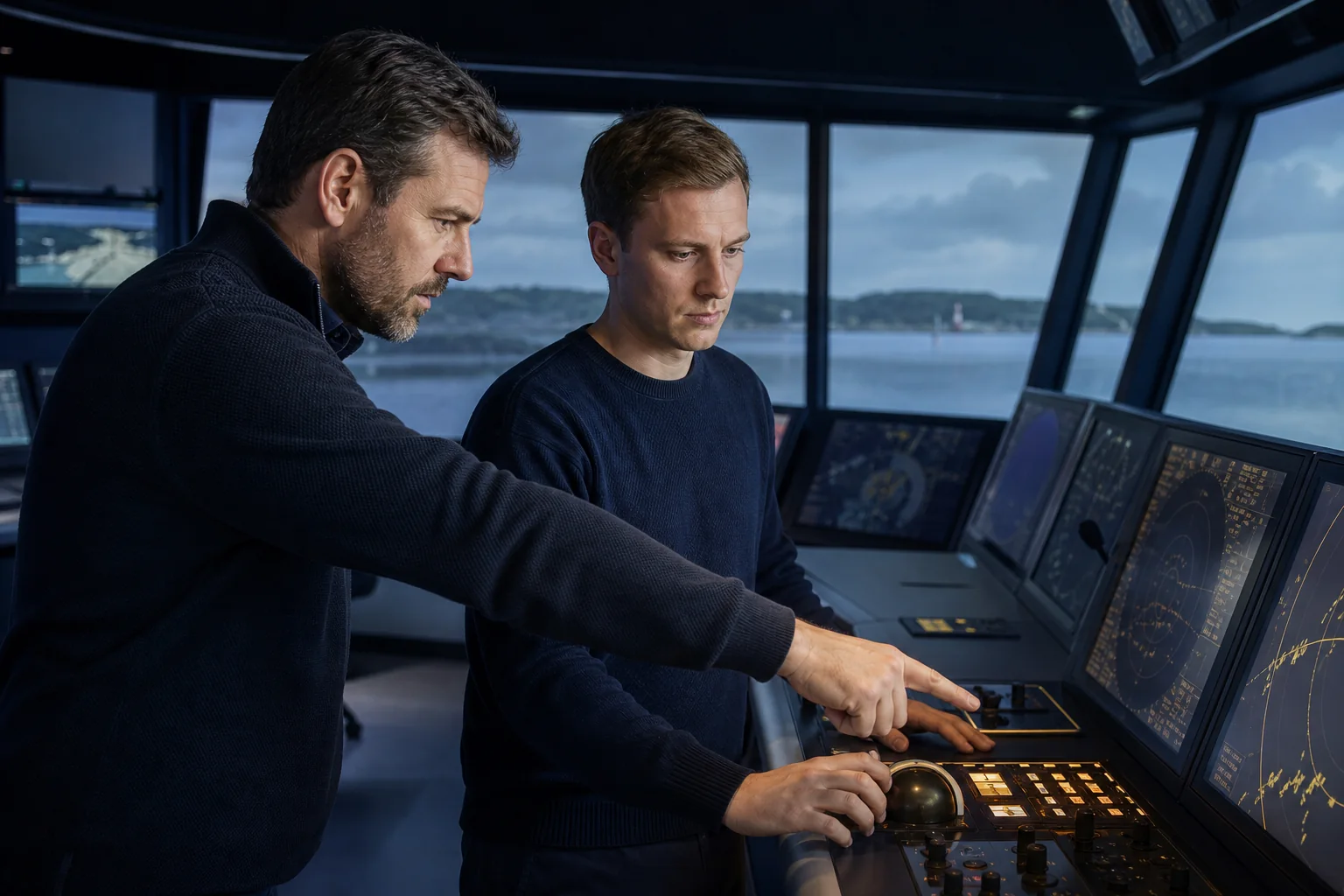 Training session at a navigation simulator